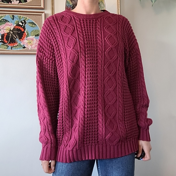 Vintage chunky burgundy knit sweater - Picture 3 of 7